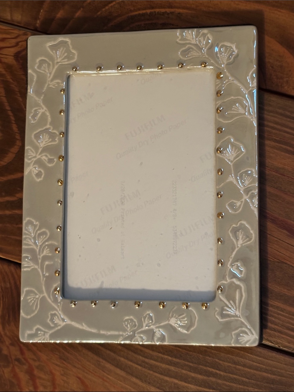 Ceramic Cream Floral Photo Frame with Gold Accent - Anthropologie